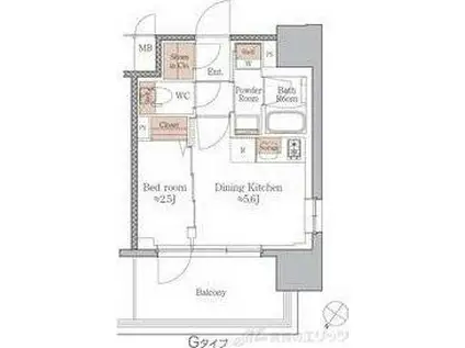 ジオエント梅田北リバーフロント(1DK/5階)の間取り写真