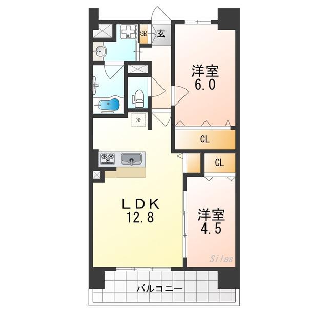 フェリスシエロ堺(2LDK/7階)の間取り写真