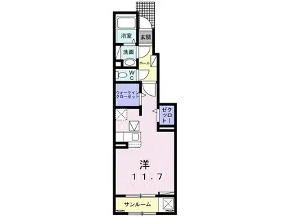 WIN I(ワンルーム/1階)の間取り写真