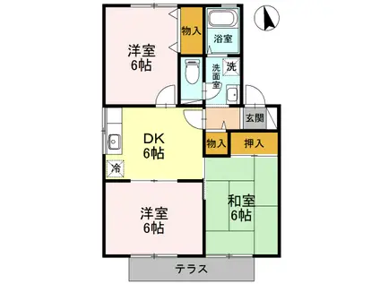 ビューラー高砂B棟(3DK/1階)の間取り写真