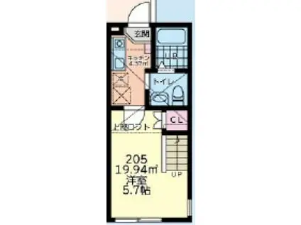 THE FLAT 淵野辺(1K/2階)の間取り写真