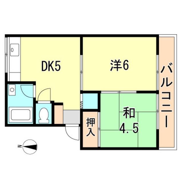 海峡ハイツ(2DK/2階)の間取り写真