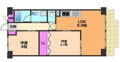 シャルマンコーポ摂津富田(2LDK/5階)の間取り写真