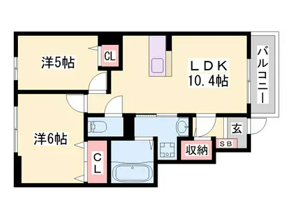 フェリア赤穂(2LDK/1階)の間取り写真