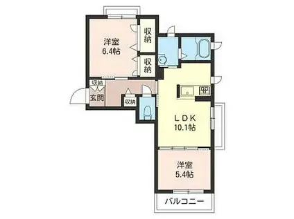 ニュークレセント(1LDK/2階)の間取り写真