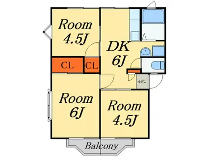 ウィンディアKアンドM(3DK/2階)の間取り写真