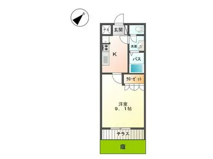 エスポアール(1K/1階)の間取り写真