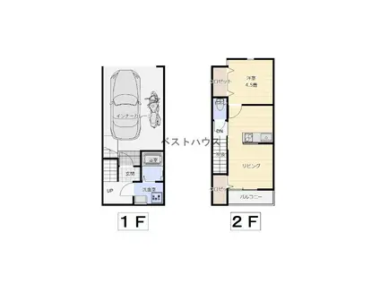 GRAND GARAGE B棟(1LDK/2階)の間取り写真