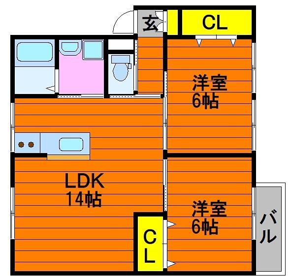 エルディムヘルシーII(2LDK/2階)の間取り写真
