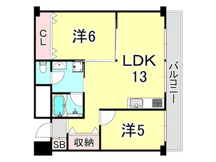 菊谷ハイツ(2LDK/3階)の間取り写真