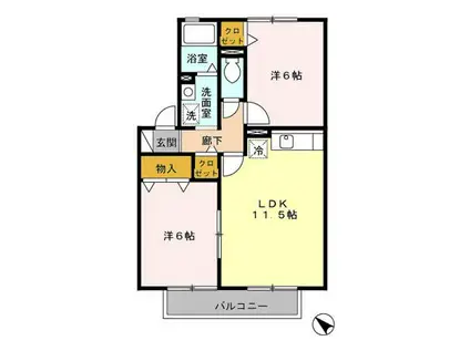 ウィルモアセゾン(2LDK/2階)の間取り写真