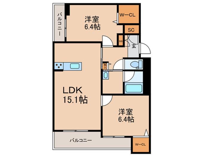 シャーメゾン日之出(2LDK/2階)の間取り写真