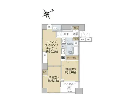 ダイナシティ三田(2LDK/5階)の間取り写真