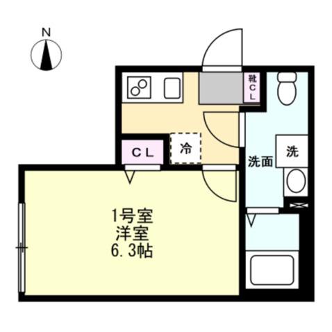 ベイルーム東本厚木(1K/3階)の間取り写真