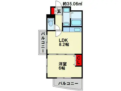 ラフィーネ 小倉(1LDK/3階)の間取り写真