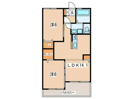 アートヒルズ(2LDK/2階)の間取り写真