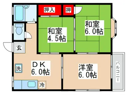 グリーンハイムII(3DK/2階)の間取り写真