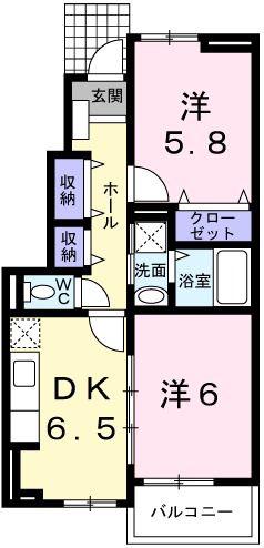 プラシード和 上郡B棟(2DK/1階)の間取り写真