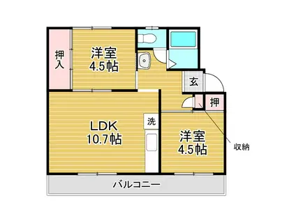 ドミールサニー君影2号棟(2LDK/1階)の間取り写真