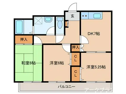 N麻里布(3DK/6階)の間取り写真