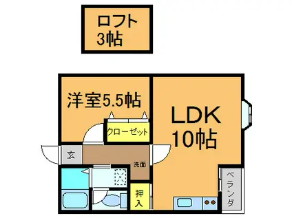 ミアカーサ・セリ(1LDK/2階)の間取り写真