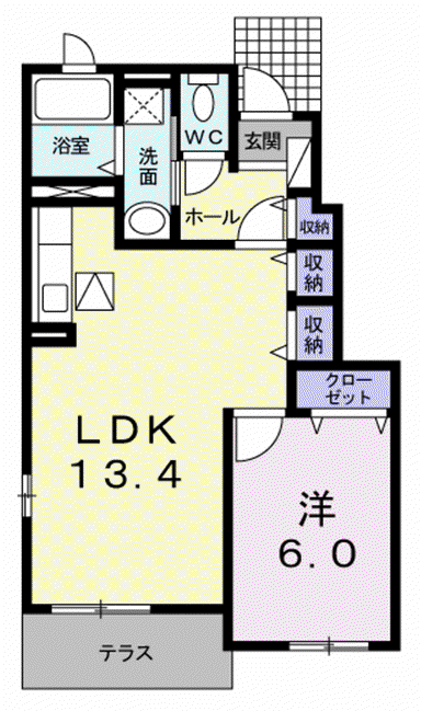 サンヴィスタハウス(1LDK/1階)の間取り写真