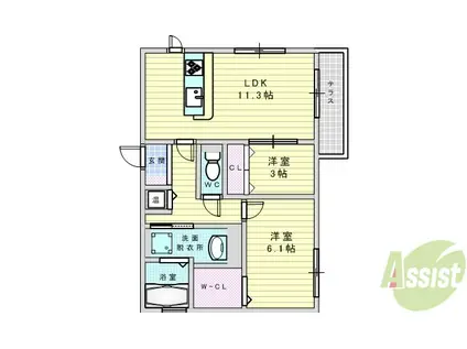 EL・SERENO江坂 ウエスト(2LDK/3階)の間取り写真