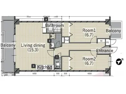 シティレジデンスKAMIKO(2LDK/2階)の間取り写真