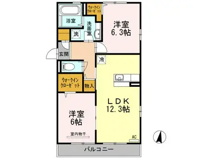 ボヌールS(2LDK/3階)の間取り写真