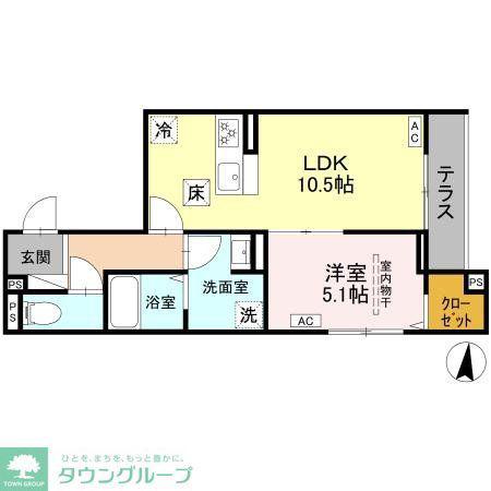エリオント大和中央(1LDK/1階)の間取り写真