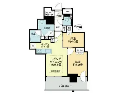 ザ・札幌タワーズ ウエストタワー(2LDK/9階)の間取り写真