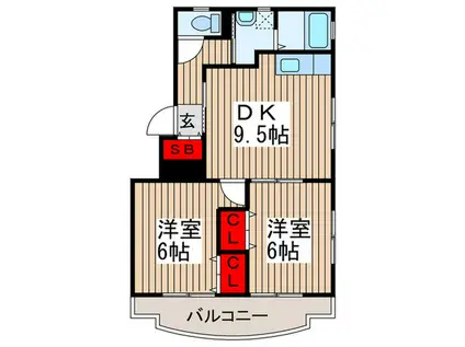 エクスパルKM(2DK/2階)の間取り写真