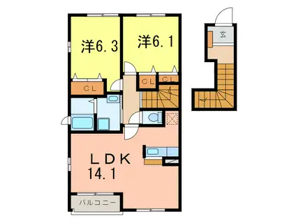 SOLE(2LDK/2階)の間取り写真
