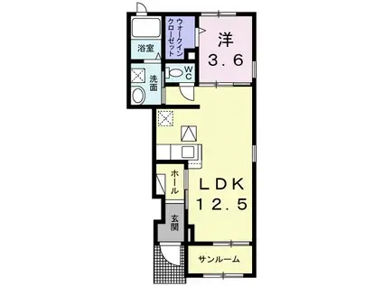 ポルトボヌールII(1LDK/1階)の間取り写真