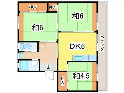 サンコーポラスはるえ 1号棟(3DK/2階)の間取り写真