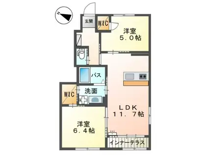 ＪＲ山陽本線 東福山駅 バス乗車時間：5分 最寄りバス停で下車 徒歩2分 2階建 築9年(2LDK/1階)の間取り写真