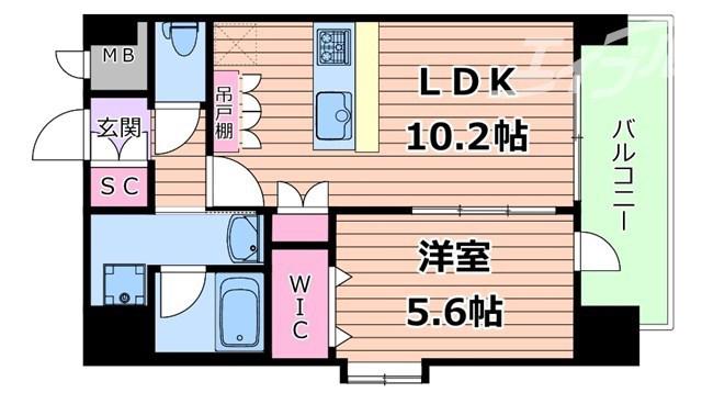 スプランディッド梅田ウエスト(1LDK/13階)の間取り写真