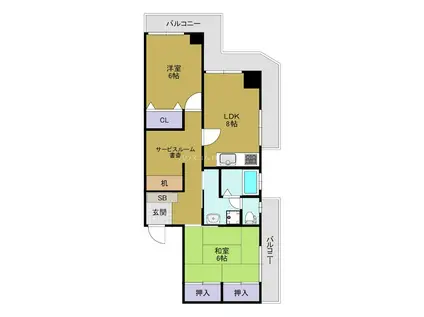 サンファミリー夕凪(2DK/4階)の間取り写真