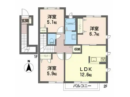 シャーメゾン双葉(3LDK/2階)の間取り写真