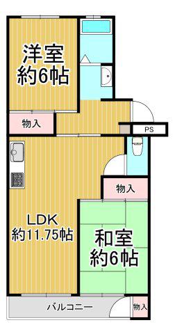 武庫川ハイツ(2LDK/2階)の間取り写真