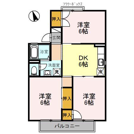 東山ハイツB棟(3DK/1階)の間取り写真