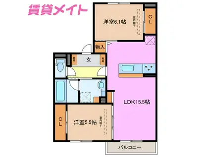 パルミエ I(2LDK/2階)の間取り写真