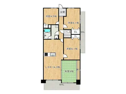 浅香山グリーンマンション(3LDK/5階)の間取り写真