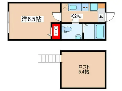 アザーレ・パッシオ百合ヶ丘A(1K/2階)の間取り写真