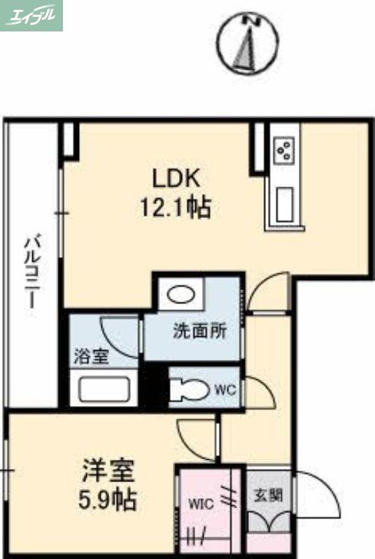 ベレオ北方(1LDK/3階)の間取り写真