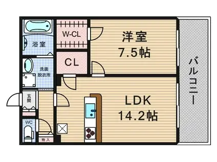 ルクレ阿波座レジデンス(1LDK/13階)の間取り写真