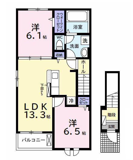 カーサ フィオーレ(2LDK/2階)の間取り写真