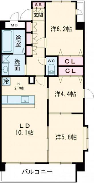 アーベイン永楽(3LDK/2階)の間取り写真
