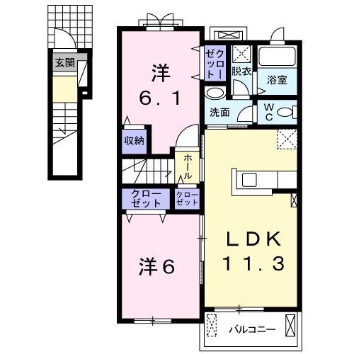 グランドウール I(2LDK/2階)の間取り写真
