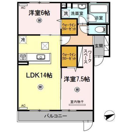 フルール(2LDK/1階)の間取り写真
